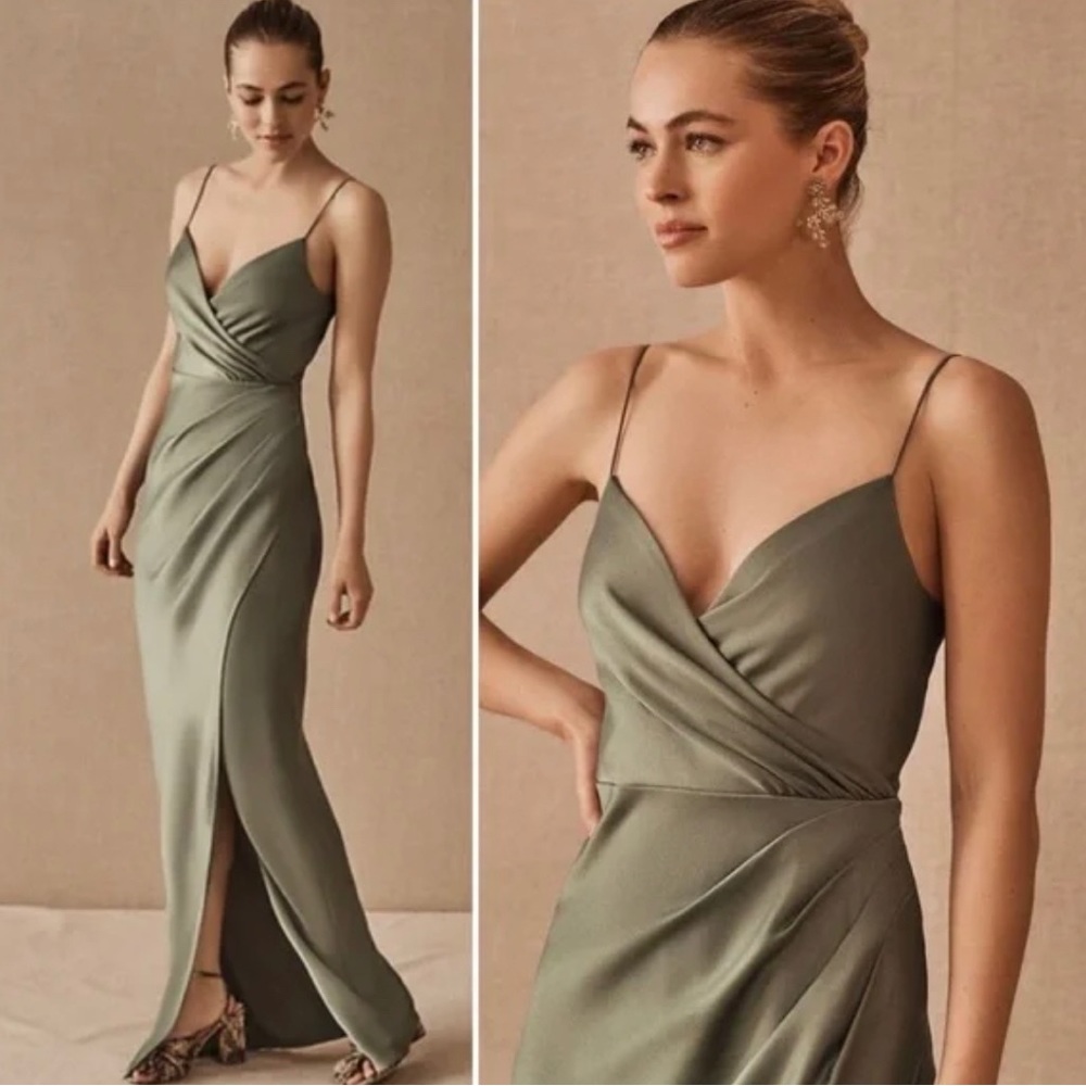 NWOT BHLDN Freya Satin Charmeuse Dress in Moss Green Size US 2